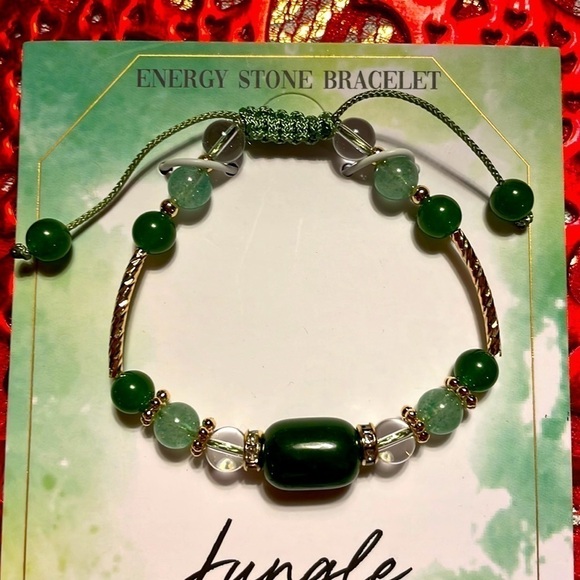 Brand New La Meno 18K Gold Plated Green Jade & Quartz Energy Stone Bracelet - Picture 2 of 10